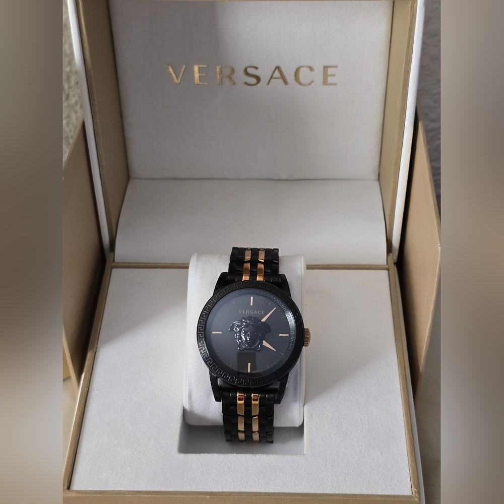 Versace Palazzo Empire Black Dial Two Tone Steel Strap Watch for Men's - Picture 4 of 17